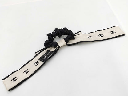CHANEL CHANEL Scrunchie Hair Accessory Ribbon Logo Coco Mark White x Black Other Accessories