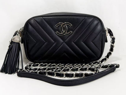 CHANEL Black Chevron Fringe Camera Bag, W20cm, Approx. 25 Series [Sealed], Silver Hardware, Shoulder Bag, 25655786