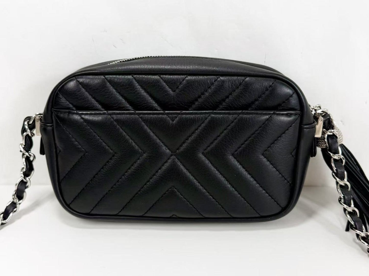 CHANEL Black Chevron Fringe Camera Bag, W20cm, Approx. 25 Series [Sealed], Silver Hardware, Shoulder Bag, 25655786