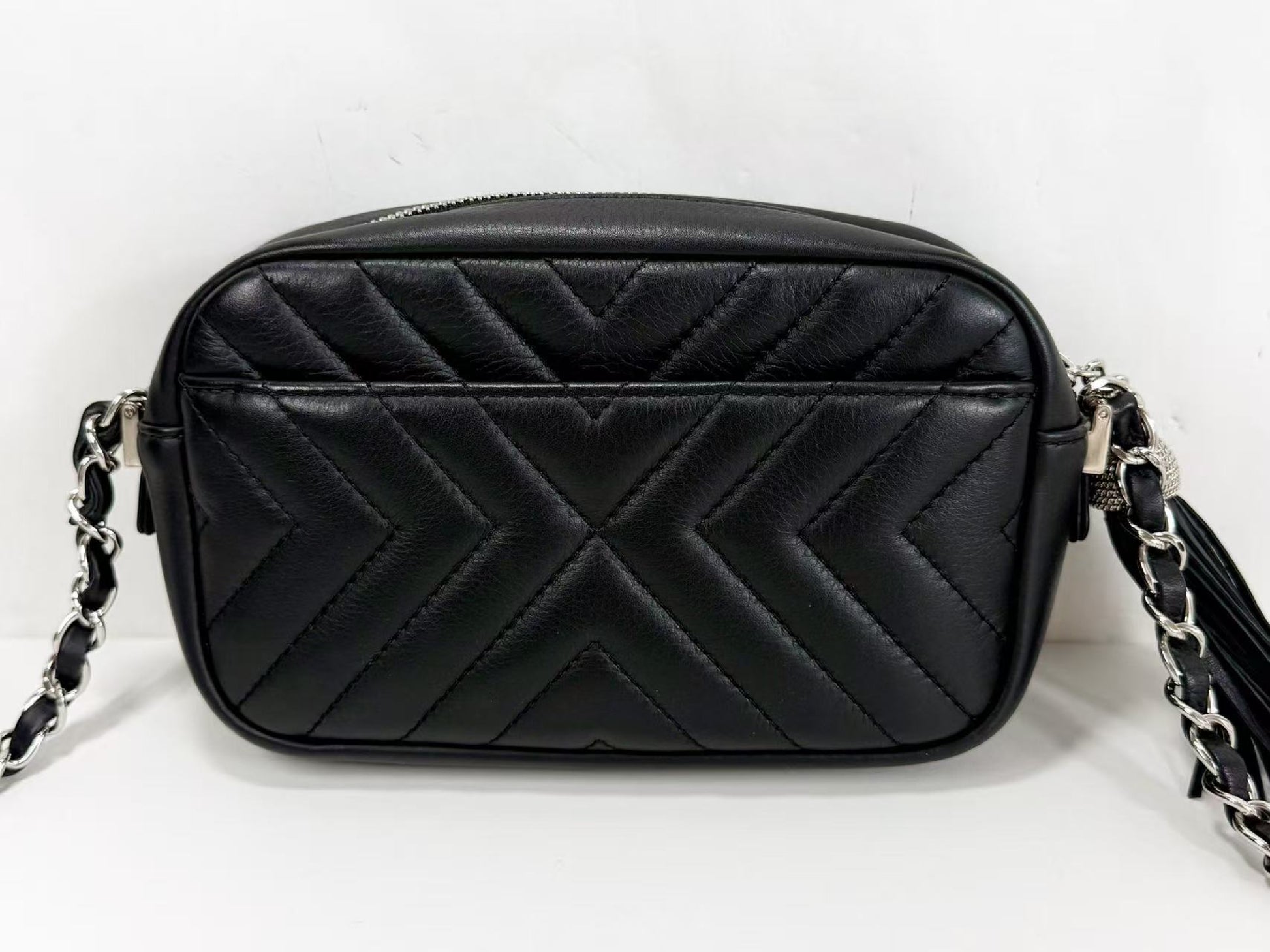 CHANEL Black Chevron Fringe Camera Bag, W20cm, Approx. 25 Series [Sealed], Silver Hardware, Shoulder Bag, 25655786