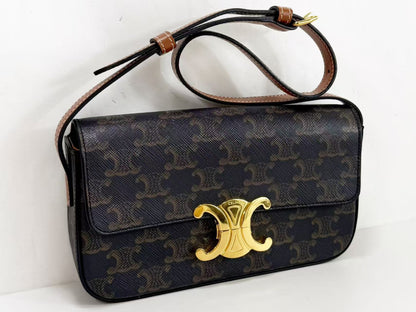 CELINE Triomphe Claude Shoulder Bag, Brown, W21 x H12 x D4cm, Gold Hardware, CS-1061