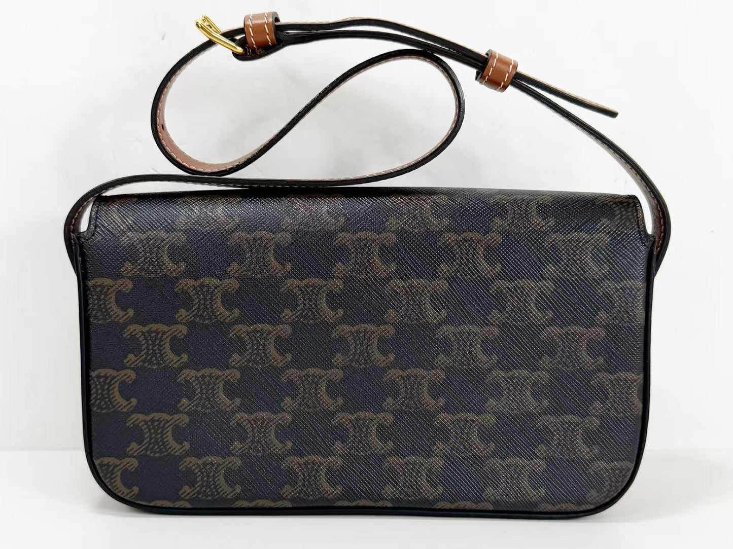CELINE Triomphe Claude Shoulder Bag, Brown, W21 x H12 x D4cm, Gold Hardware, CS-1061