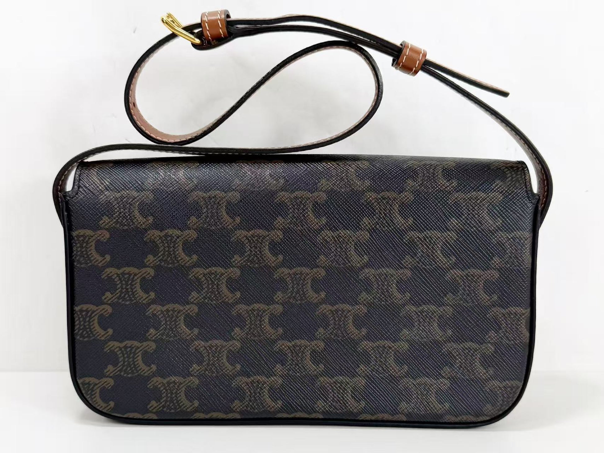 CELINE Triomphe Claude Shoulder Bag, Brown, W21 x H12 x D4cm, Gold Hardware, CS-1061