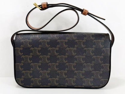 CELINE Triomphe Claude Shoulder Bag, Brown, W21 x H12 x D4cm, Gold Hardware, CS-1061