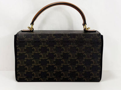 CELINE Triomphe Top Handle Box, approx. W22 x H13 x D5cm, Strap Included, 2-Way, Gold Hardware, Handbag/Shoulder Bag