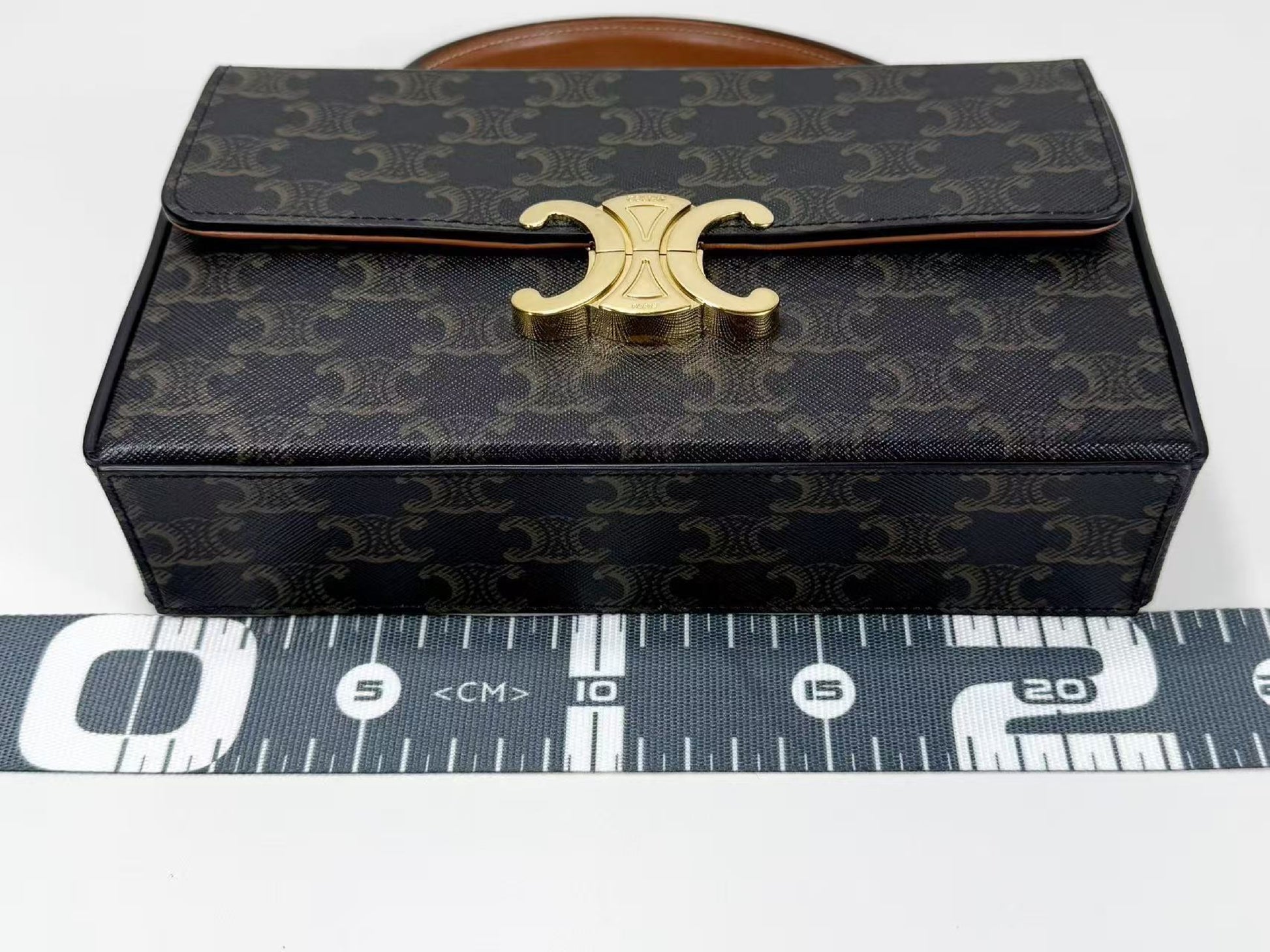 CELINE Triomphe Top Handle Box, approx. W22 x H13 x D5cm, Strap Included, 2-Way, Gold Hardware, Handbag/Shoulder Bag