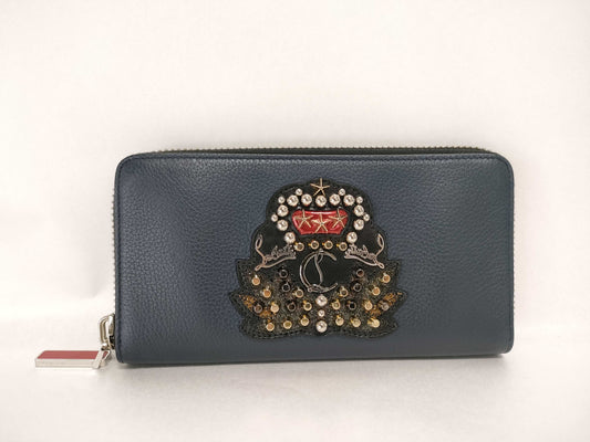Christian Louboutin Panettone Studded Zip-Around Long Wallet. Accessories: Box, Dust Bag, Wallet.