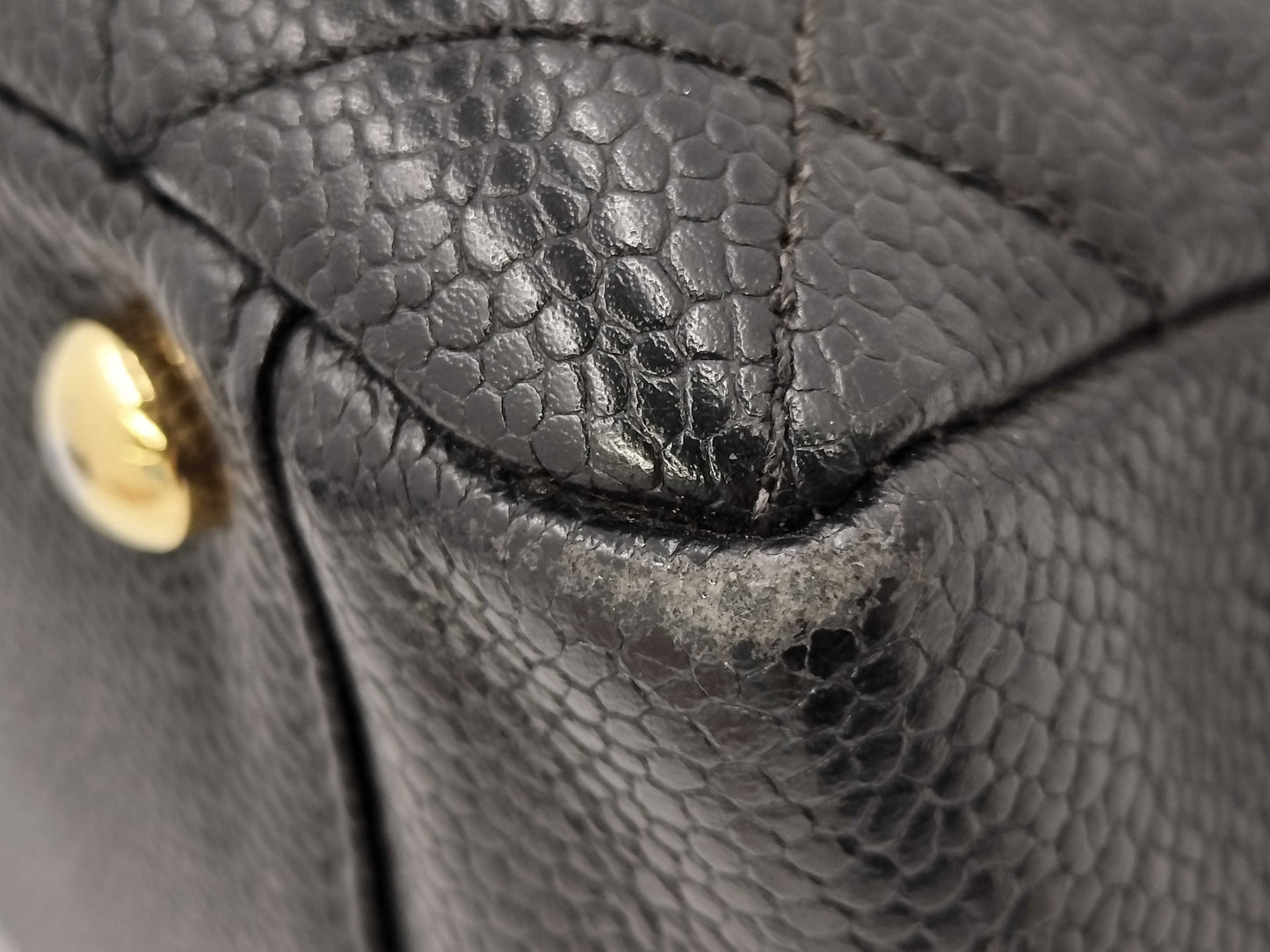 CHANEL Caviar Skin Matelasse Chain Handbag, No. 9. Accessories: Dust bag, guarantee card.