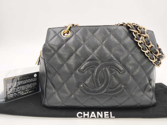 CHANEL Caviar Skin Matelasse Chain Handbag, No. 9. Accessories: Dust bag, guarantee card.