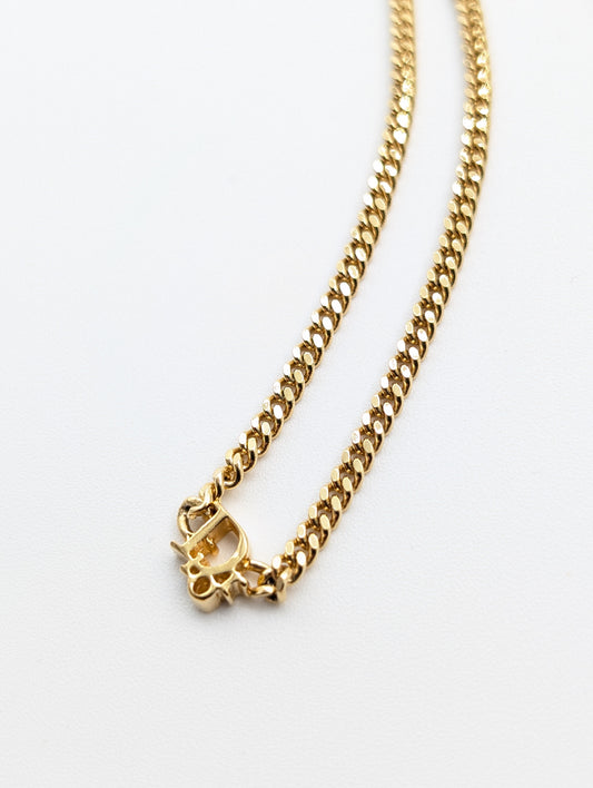 Dior Necklace, Curb Chain, Gold, Logo Necklace