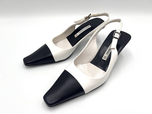 BRUNO MAGLI Slingback Pumps in White and Black, Size 33