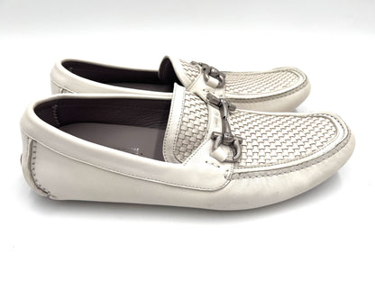Salvatore Ferragamo Gancini Horsebit Leather Loafers in White, Size 8