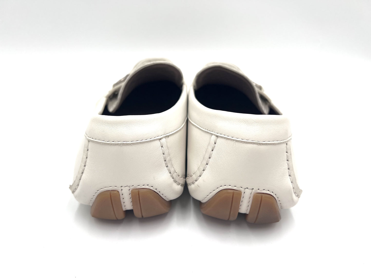 Salvatore Ferragamo Gancini Horsebit Leather Loafers in White, Size 8