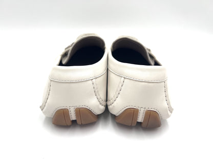 Salvatore Ferragamo Gancini Horsebit Leather Loafers in White, Size 8