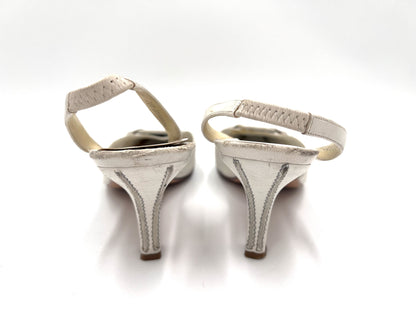 Salvatore Ferragamo back strap leather pumps in white, size 8.5.