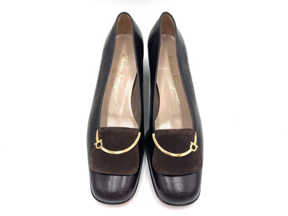 Salvatore Ferragamo Salvatore Ferragamo Crocodile-effect Dark Brown 8 1/2 Pumps