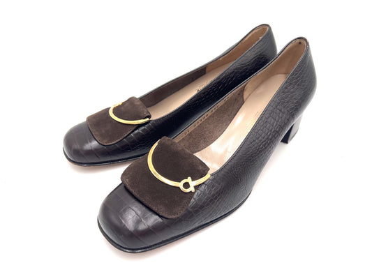 Salvatore Ferragamo Salvatore Ferragamo Crocodile-effect Dark Brown 8 1/2 Pumps
