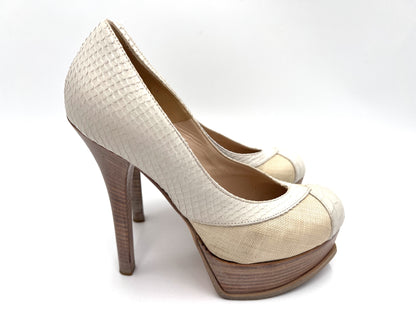 FENDI Python Canvas High Heel Pumps in White and Beige, Size 37