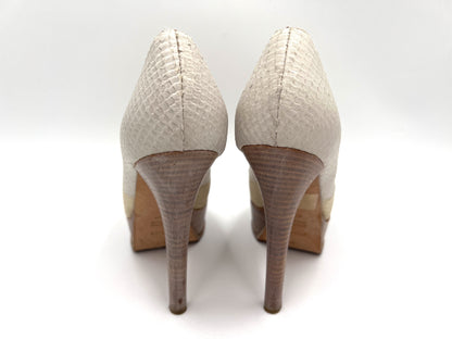 FENDI Python Canvas High Heel Pumps in White and Beige, Size 37