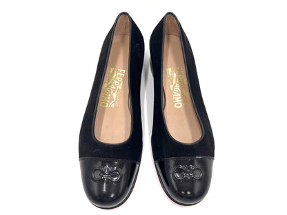 Salvatore Ferragamo Gancini embossed suede pumps in black, size 5