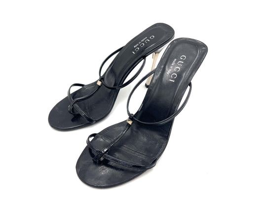 GUCCI Leather Strap High Heel Sandals Black Size 6 1/2