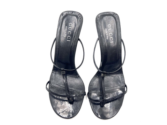 GUCCI Leather Strap High Heel Sandals Black Size 6 1/2