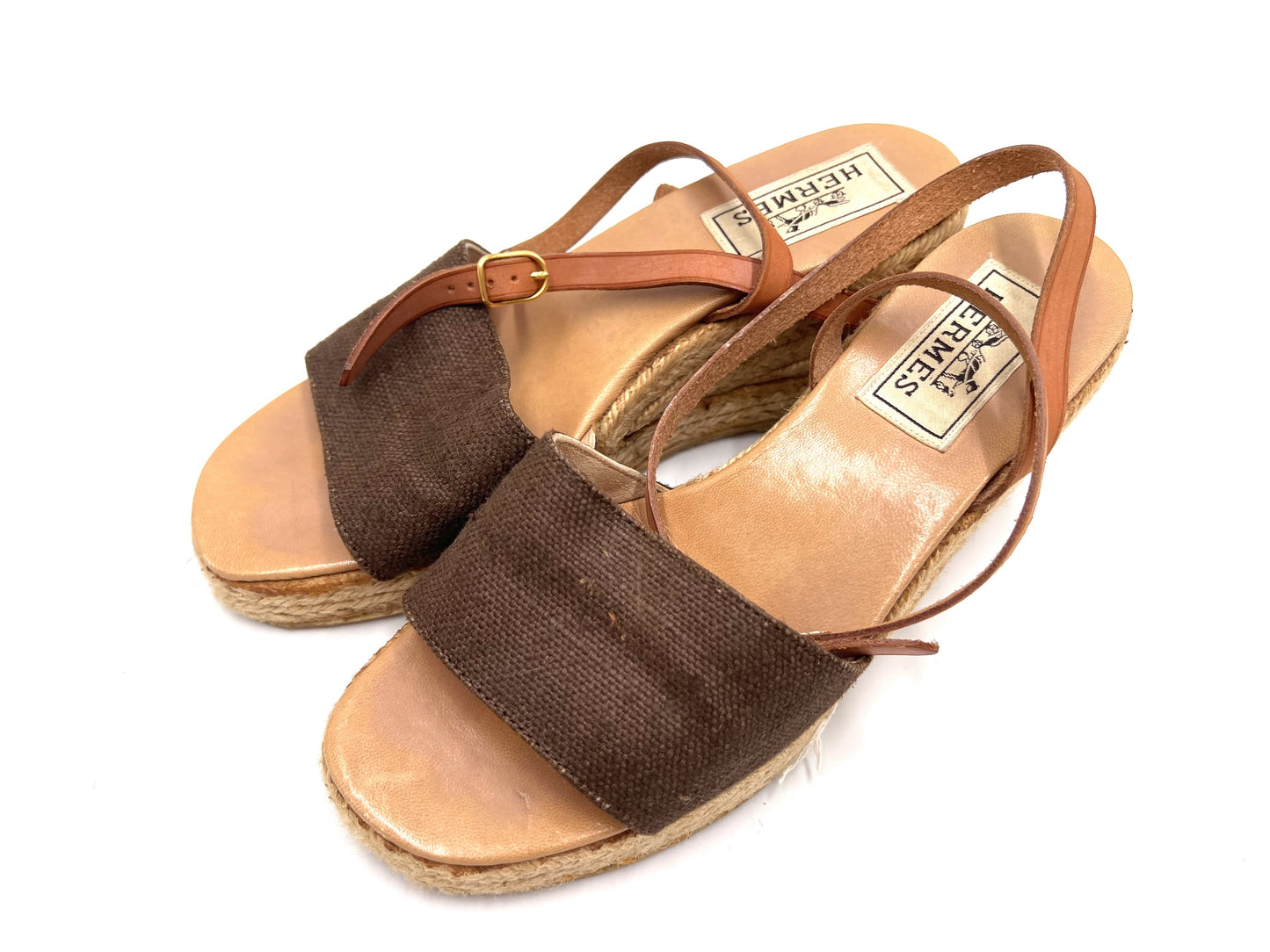 HERMES Wedge Sandals, Brown, 23cm Sole