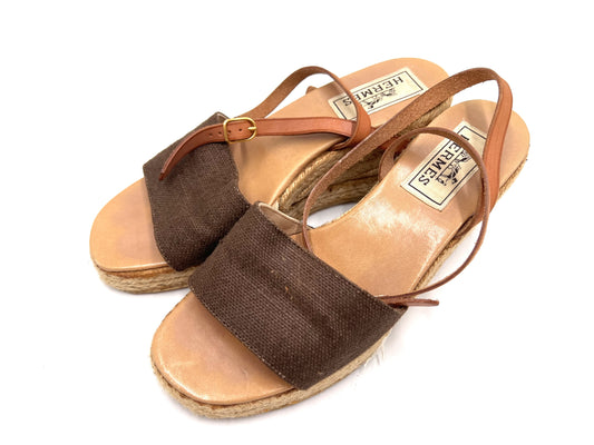 HERMES Wedge Sandals, Brown, 23cm Sole