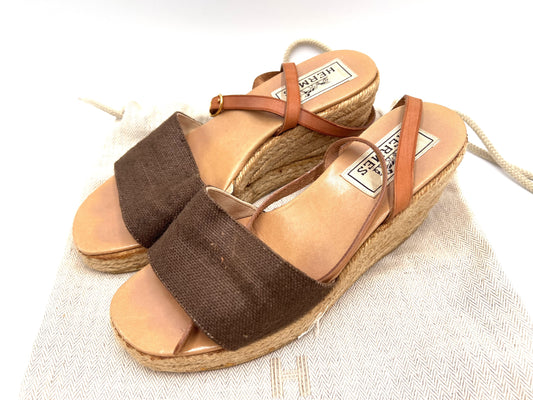 HERMES Wedge Sandals, Brown, 23cm Sole