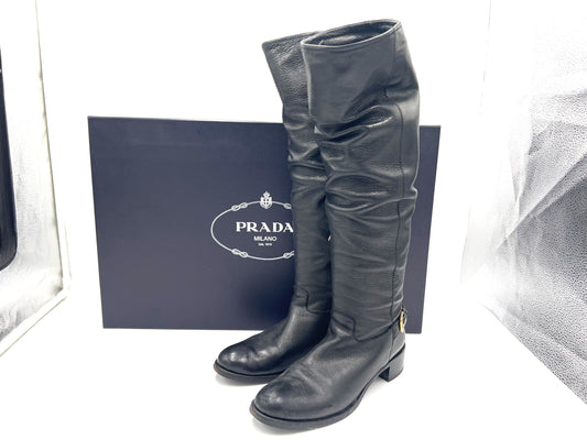 PRADA 1W012C Deerskin Side Zip Long Boots Black Size 36.5 Other Shoes