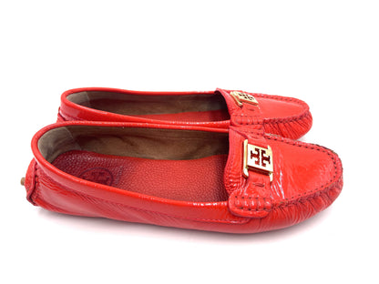 Tory Burch Patent Leather Driving Shoes, Red, Size 7.5, Loafers