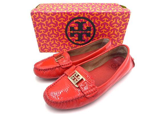 Tory Burch Patent Leather Driving Shoes, Red, Size 7.5, Loafers