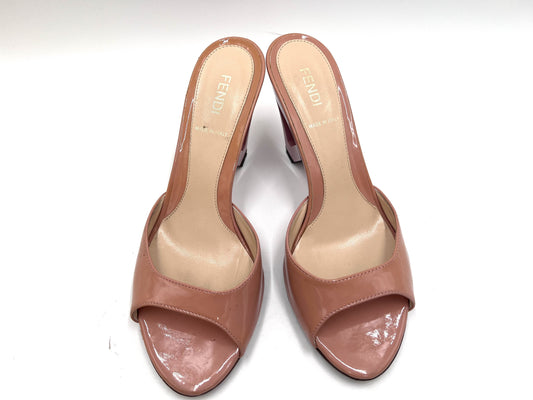 FENDI Patent Leather Heeled Sandals Pink Size 36 Sandals