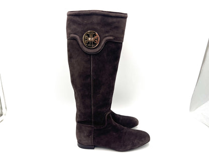 Tory Burch Suede Side Zip Long Boots, Dark Brown, Size 5, Other Shoes