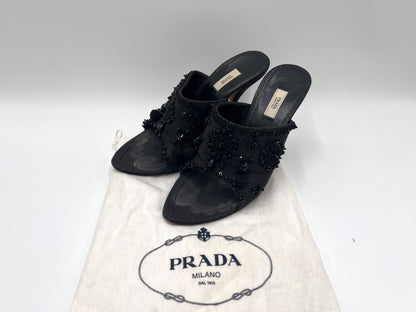 PRADA Prada Beaded Embroidered Sandals Black Size 37 Sandals