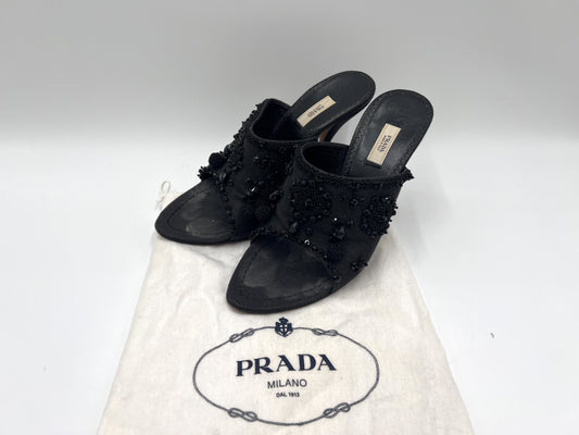 PRADA Prada Beaded Embroidered Sandals Black Size 37 Sandals