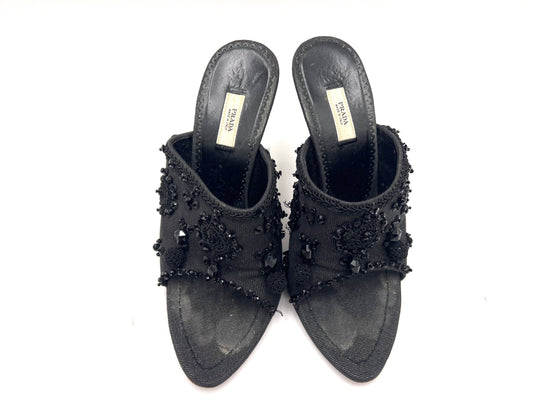 PRADA Prada Beaded Embroidered Sandals Black Size 37 Sandals
