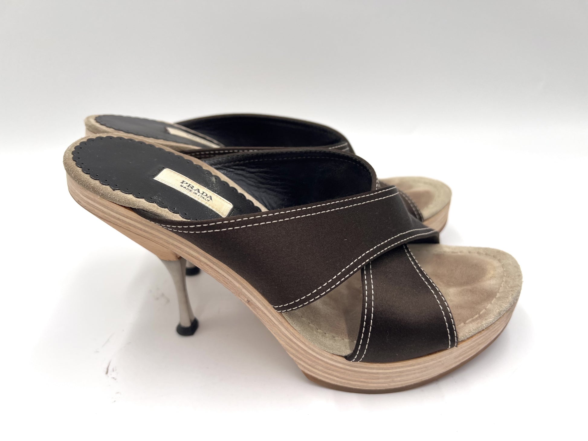 PRADA Prada Wood Sole Mules, Black, Size 36 1/2 Sandals