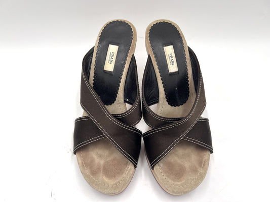 PRADA Prada Wood Sole Mules, Black, Size 36 1/2 Sandals
