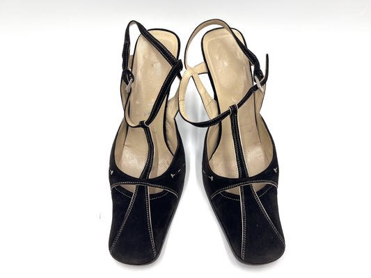 PRADA T-Strap Suede Black Sandals Size 36 1/2