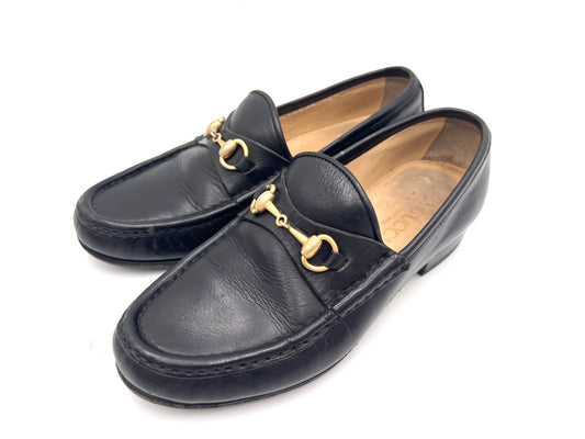 GUCCI Leather Horsebit Loafers, Black, Size 34 1/2