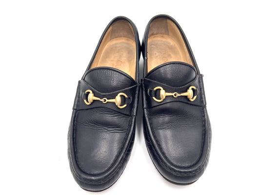 GUCCI Leather Horsebit Loafers, Black, Size 34 1/2