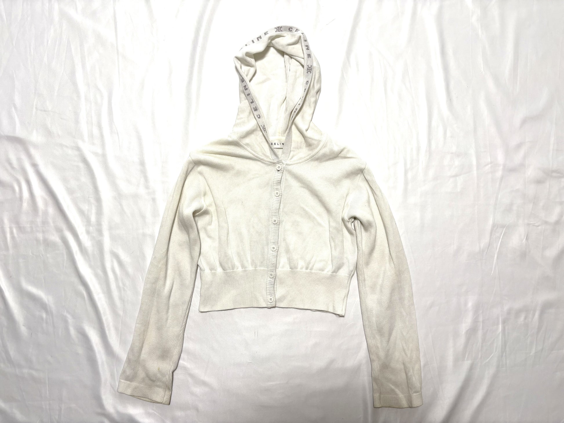 CELINE Hooded Off-White Cardigan, Size 130
