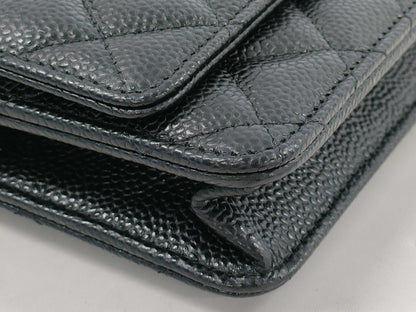 CHANEL Caviar Leather Chain Wallet in Black with Gold Hardware, KHGAAENK Random Plate, Authentic Store Purchase Receipt Included. Shoulder Bag