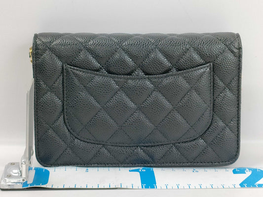 CHANEL Caviar Leather Chain Wallet in Black with Gold Hardware, KHGAAENK Random Plate, Authentic Store Purchase Receipt Included. Shoulder Bag