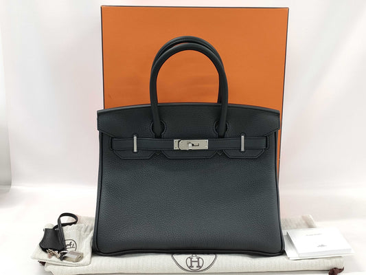 HERMES Birkin 30 Togo Black Handbag with Silver Hardware and W Stamp, Partially Removed Protective Sticker