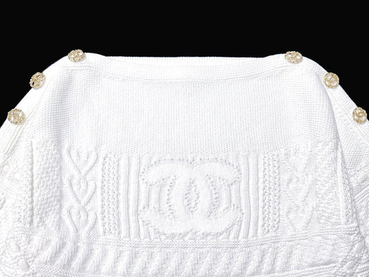 CHANEL Coco Mark Cropped Knit Top, Size 34