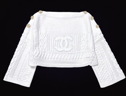 CHANEL Coco Mark Cropped Knit Top, Size 34