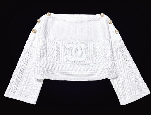 CHANEL Coco Mark Cropped Knit Top, Size 34