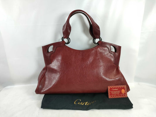 Cartier Burgundy Calfskin Tote Bag Marcello Handbag